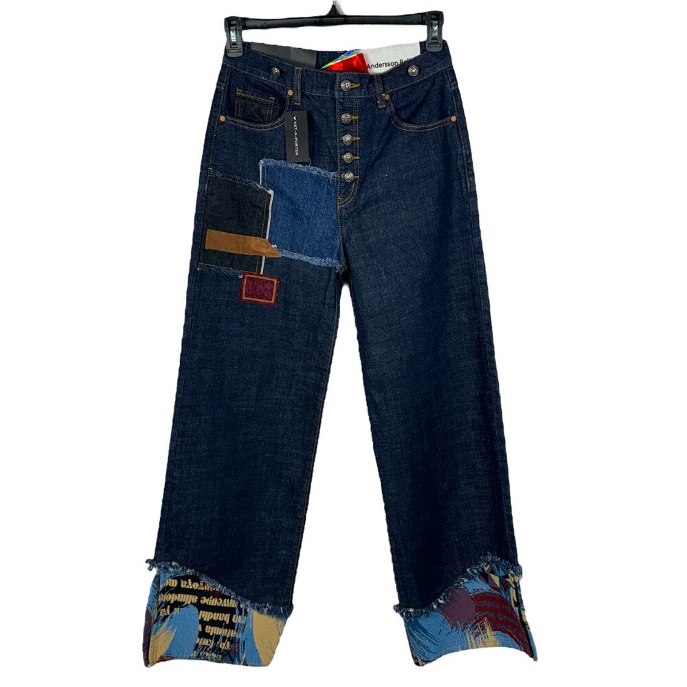 Andersson Bell Wide Leg Jeans Max Patchwork Button-Fly Frayed Hi-Rise Festival